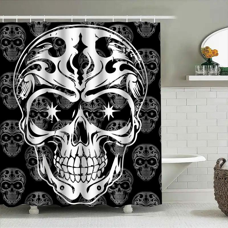 

Tuniu Skull Pattern Gothic Shower Curtain Black White Damask Floral Bathroom Decor Spooky Art Design W60H190(CM)-1 Pcs