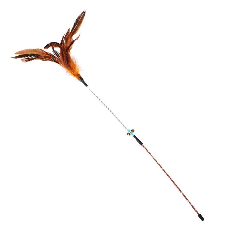Plastic Feather Spring Teaser Stick with Bell - Bendable Cat Self-Entertainment Toy