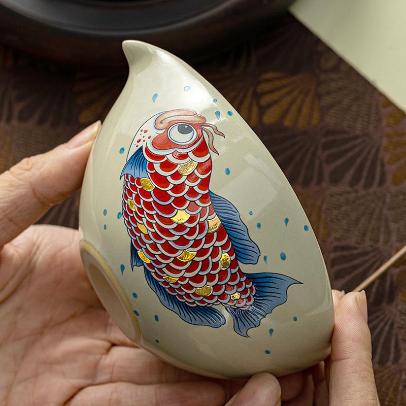 Chinese Arowana Ceramic Household Teacup Tea Set Accessories Guifu Carp Coaster Chawan Bowl Retro Kung Fu Kitchen Tools Tea Set