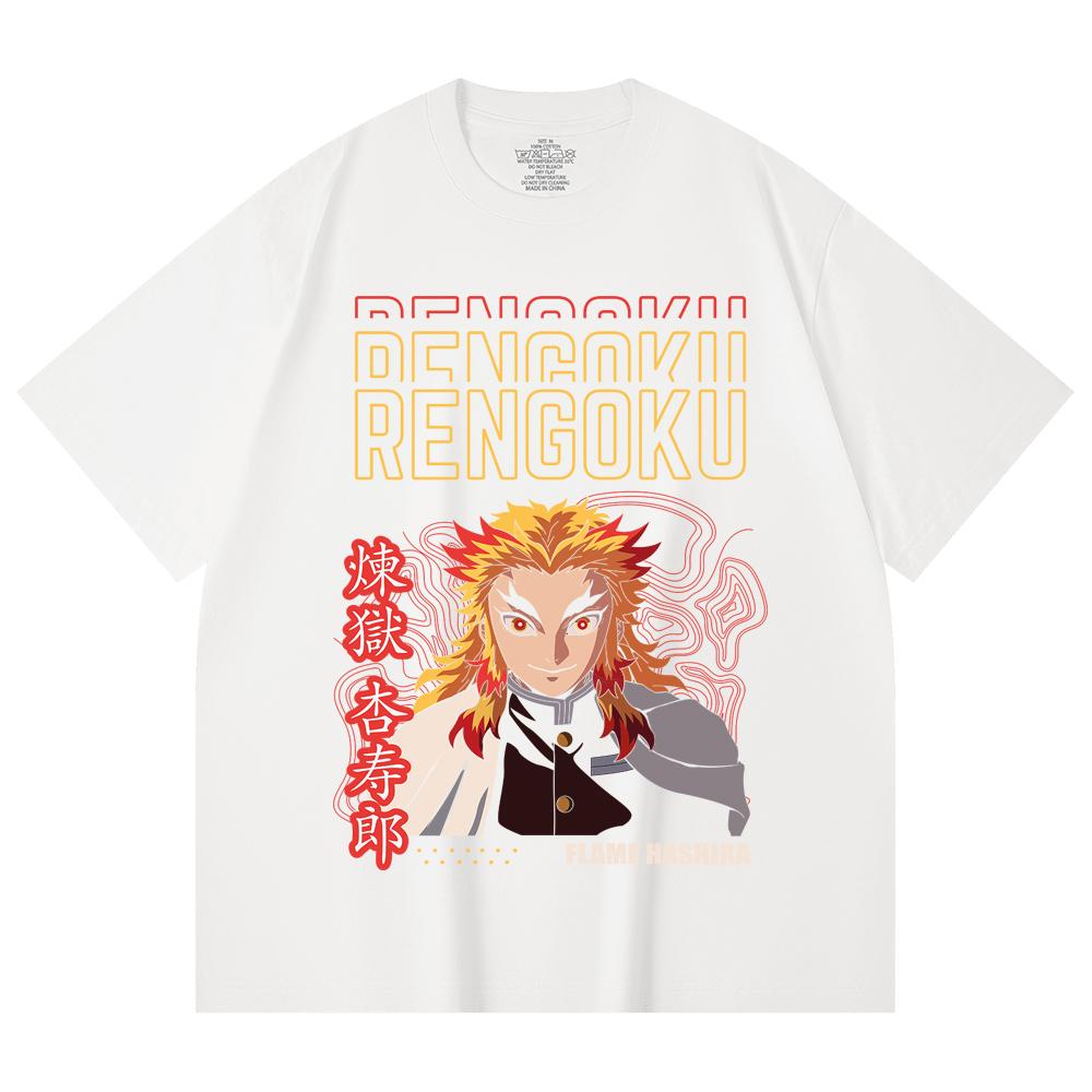 230 Gsm 100% Cotton Demon Slayer V117 Rengoku Print Unisex Heavy Cotton T Shirt