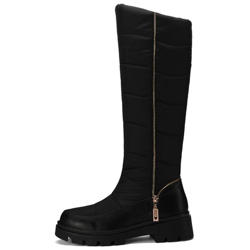 

Женские зимние ботфорты 2024 Черные Белые Теплые Меховые Плюшевые Снежные Сапоги На Молнии Низкий Каблук Модная Длинная Обувь Девушки Водонепроницаемые 39 чёрный