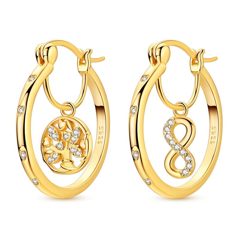925 Sterling Silver Paved Hoop Earrings Tree of Life & Infinity Symbol Huggie Hoops Earrings for Women Family Jewelry Gifts