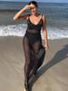 EDOLYNSA 2024 Black Fashion Polka Dots Sexy See Through Spaghetti Strap Beach Maxi Dress Women Summer Party Slip Dresses Swimsuit Cover Up