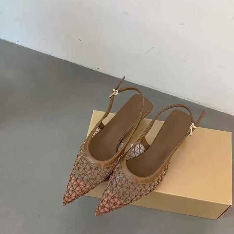 Luxury Mesh Women Heeled Sandals Designer Mid Heels Shoes Woman Slides Summer New Style Popular Elegant Walking Sandals