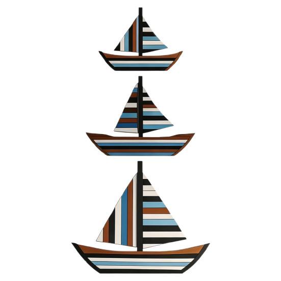 Yousheng 3 Pcs Wooden Sailboat Wall Decor Coastal Nautical Hanging Sailboat Wall Art Rustic Ocean Shipping Boat Sculpture for Home Bathroom Living