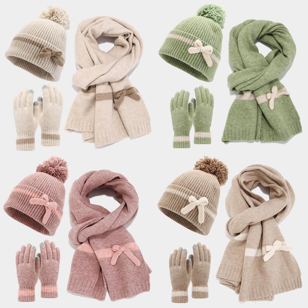 Winter Koreanischer Stil Schmetterling Schleife Hut Schal Handschuhe Set Für Mädchen Und Frauen