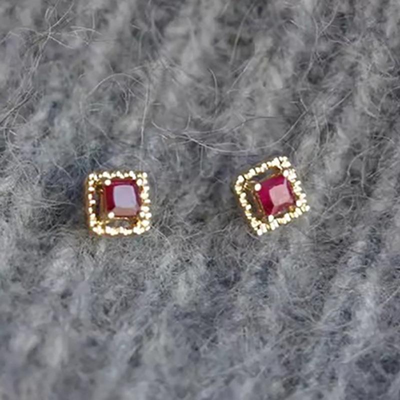

ANENJERY Серьги с красным цирконом в виде полого квадрата для женщин, простые, изящные, миниатюрные, женские, ювелирные изделия, подарки, оптовая продажа красный
