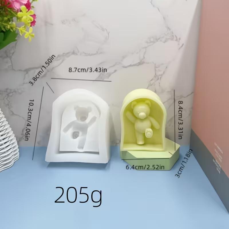

Handmade DIY Kicking Door Teddy Bear Candle Mold - Opening Door Mechanism, Kicking Leg Action, Heat-Resistant Silicone for Wax