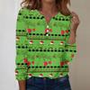 Women's Fashion Casual V-Neck Long Sleeve Decorative Button Christmas Print Top