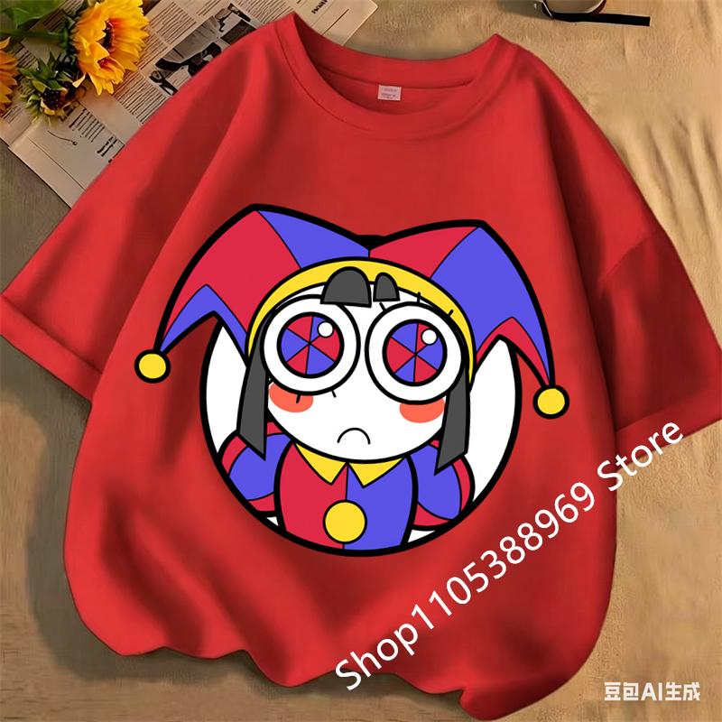 Children Short Sleeve T Shirts The Amazing Digital Circus Anime Cartoon Print Cotton Top Boys Girls Summer Casual Crew Neck Tees