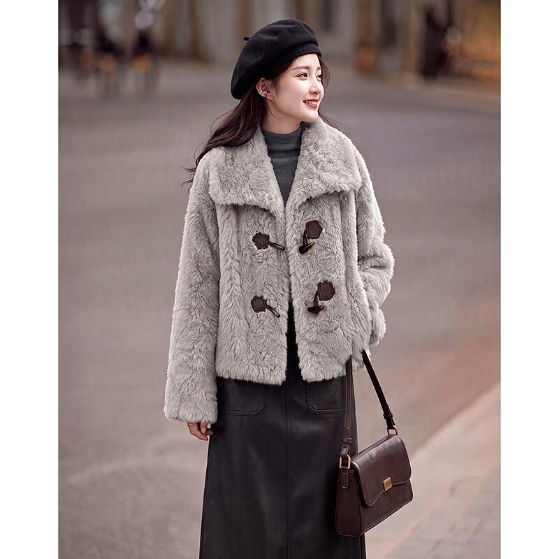 Si Shui Nian Hua Winter Faux Fur Toggle Button Short Jacket