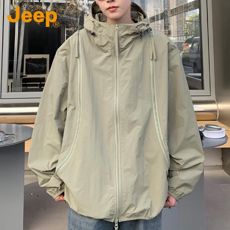 Мужская куртка JEEP с капюшоном, защита от солнца UPF50+, ледяной шелк M хаки