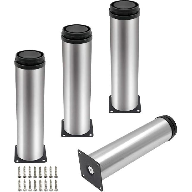 4 Pack Adjustable Furniture Legs Round 2" Dia Thickened Stainless Steel Sofa Shelves Table Kitchen Adjustable Feet 8" Height