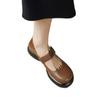 Soft sole one-word buckle Mary Jane single shoes women's autumn new round head commuting light mouth thick heel leather shoes