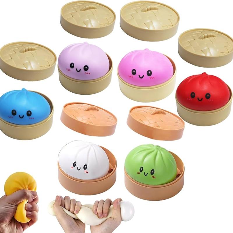 2 Pack Squishy Stress Relief Dumpling Mats with Expressions, Surprise Box, Slow Rising Toy, Anti-Stress Gift for Kids & Adults