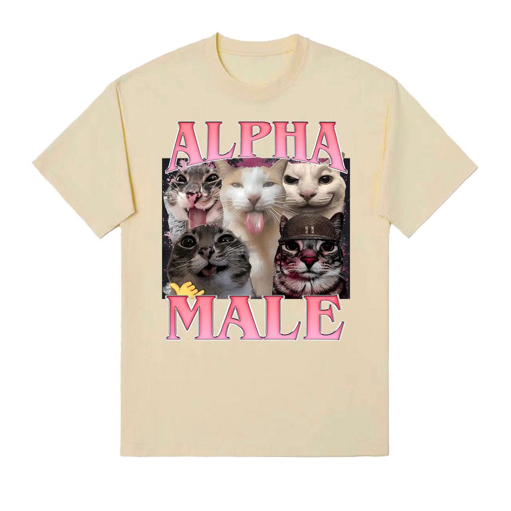Alpha-Männchen Lustiges Katzen-Meme T-Shirt Unisex Kleidung Harajuku Mode Klassisches Sommer-T-Shirt Lässiges Übergroßes Hochwertiges T-Shirt