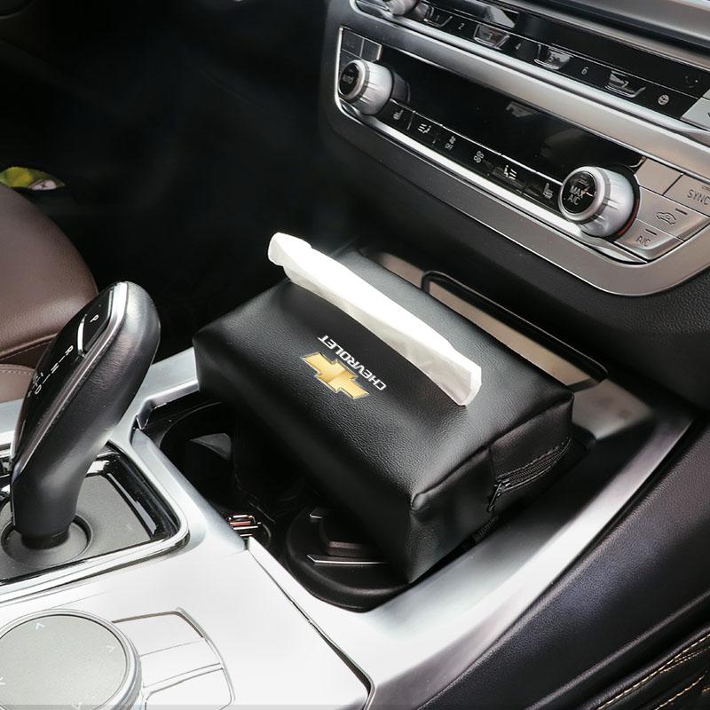 PU Leather Car Tissue Box Facial Tissue Storage Bag For Chevrolet Bolt Spark Tahoe Z71 Aveo Impala Lacetti Malibu Sail SS Cruze