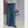 Jiangzuo Blue Retro High-Waist Slim Wide-Leg Jeans for Women - Autumn Collection 6119