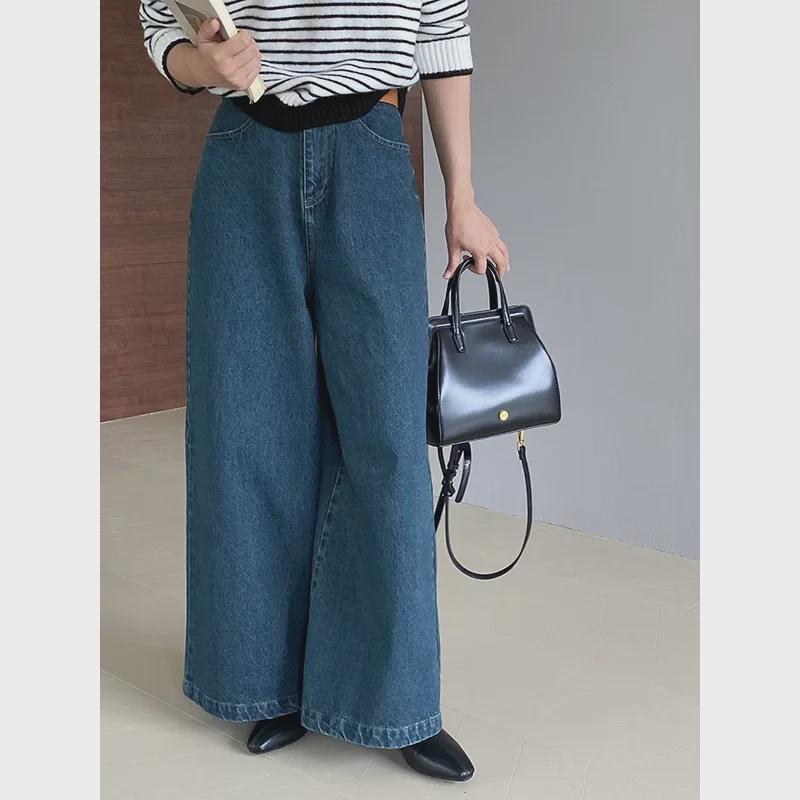 

Jiangzuo Blue Retro High-Waist Slim Wide-Leg Jeans for Women - Autumn Collection 6119 Small
