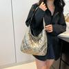 Stylish Large Capacity Tote Bag For Women With Chic Diamond Quilt Design In Black Gold Or Silver