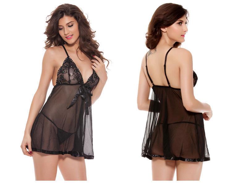 Plus Size Lace Nightgown - Sexy Transparent Mesh Lingerie