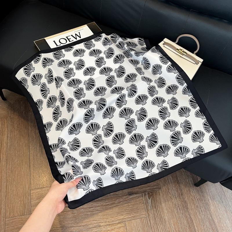Silk scarf women's spring and autumn decoration versatile ins simple style striped square scarf streamer simulation silk fashion scarf scarf scarf