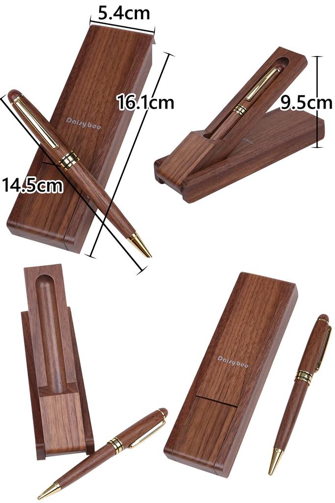 Daisybee Wooden Ballpoint Tabletop Ballpoint Case Black Core Stand Pen, Boxed, Gift, Pen, Set, Oil-Based, (Walnut Type)