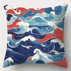 Traditional Japanese Wave & Sun Pillowcase: Ukiyo-E Style Cushion Cover For Sofa Living Room Home Decor