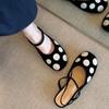 Sheepskin Version~ Retro Polka Dot Word with Bag Head Sandals Women's Summer Height Increase Mary Jane Shoes Half Slippers