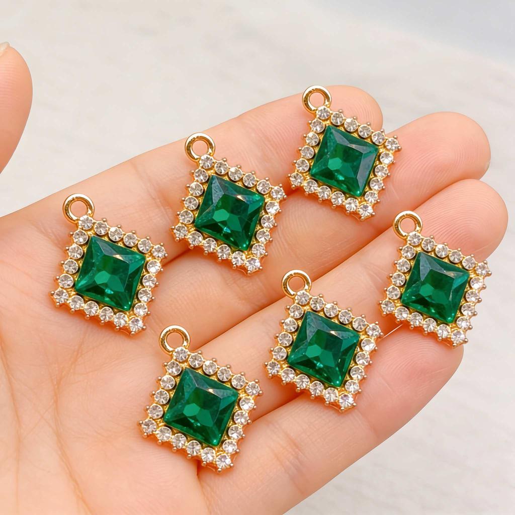 6pcs Rhinestone Alloy Pendants Square Charms For Jewelry Making Handmade Necklace Earrings DIY accessories