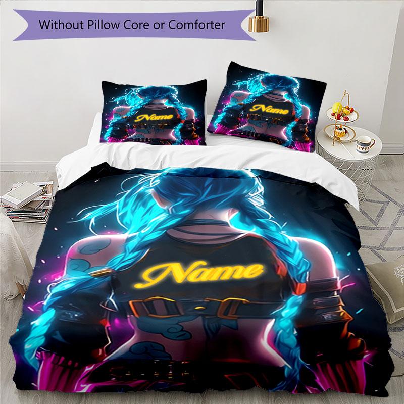 3PC Custom Name "Neon Future Warrior" Bedding Set Printed Bedding Set Duvet Cover Closure Includes 1 Duvet Cover & 2 Pillowcases for All Seasons Bedro
