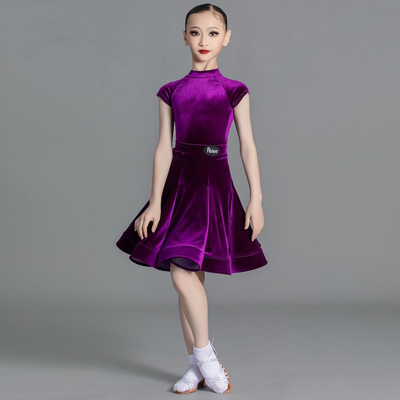 Girls' Latin Dance Velvet Competition Dress - 2025 New Style, Short-Sleeved Summer Design