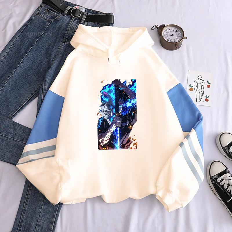 Anime Demon Slayer Hoodie Hashibira Inosuke Print Sweatshirt For Men Women Streetwear Long Sleeve Fleece Hooded Clothing Tops