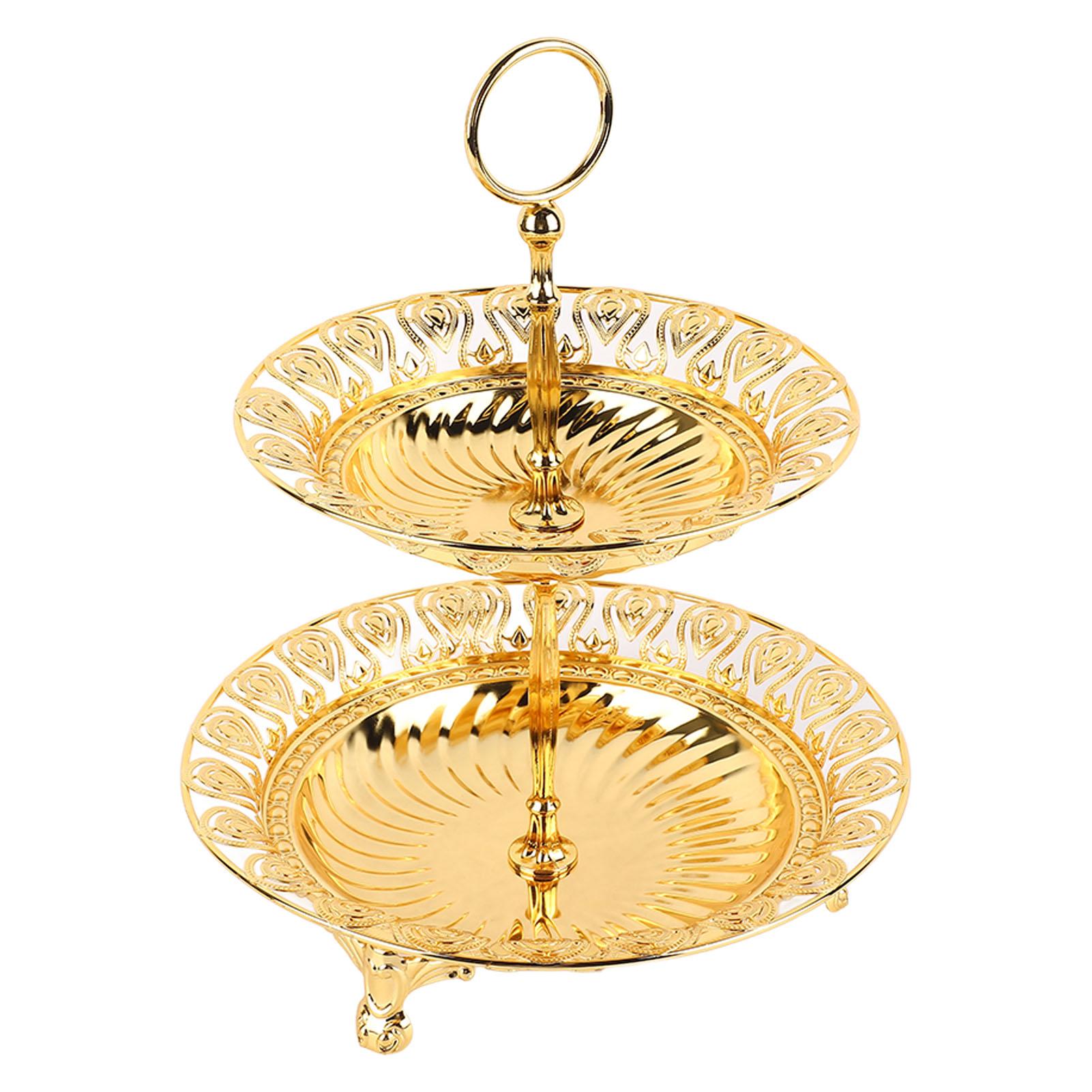 

2-х уровневая тарелка для фруктов, металлическая круглая позолоченная красивая сервировочная тарелка для кексов на домашнюю свадьбу