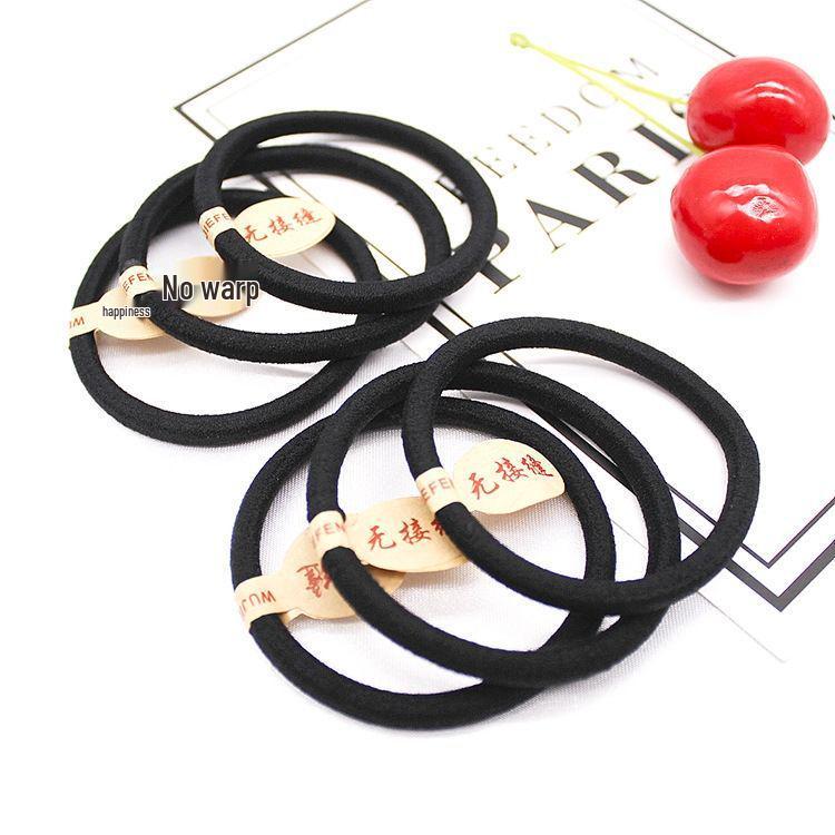 Korean Style Women's Black Hair Tie - High Elasticity Rubber Band for Ponytails