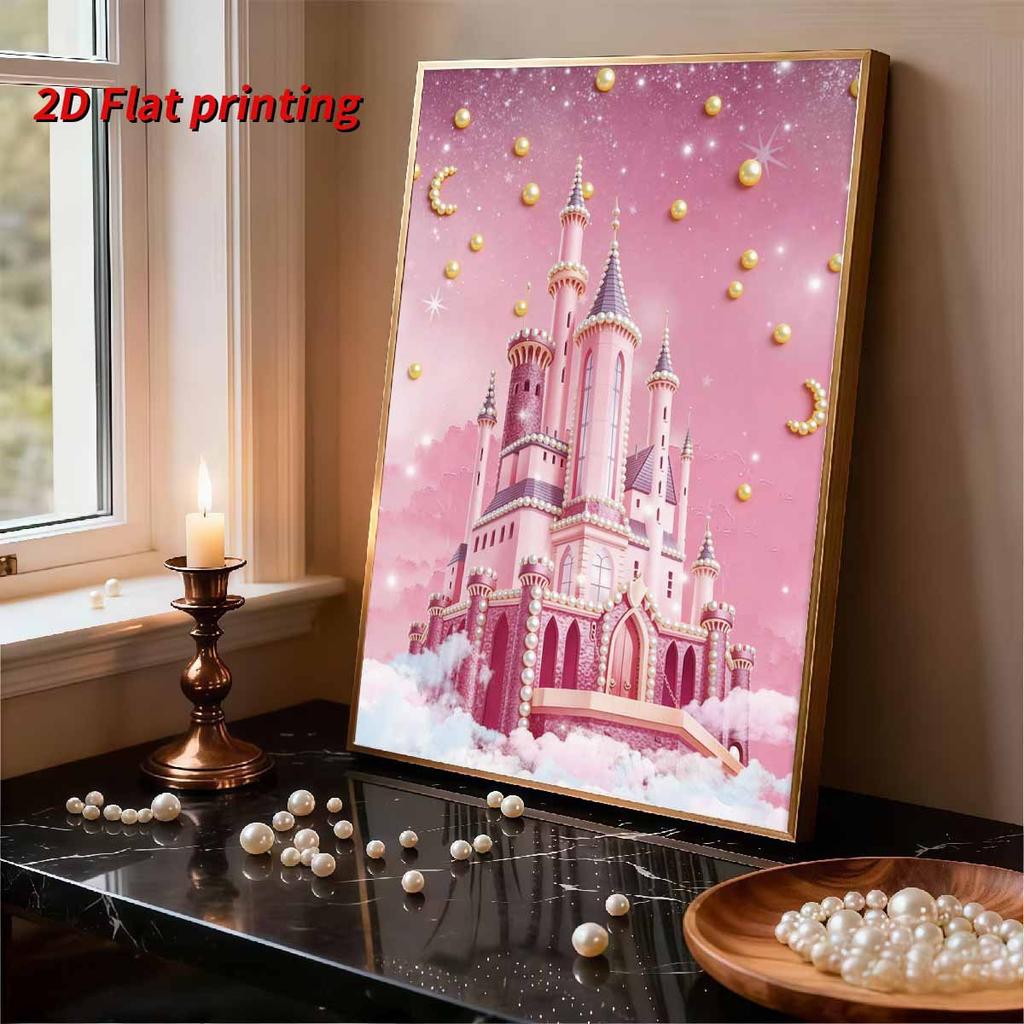 DIY Diamond Art Pearl Painting Kit for Adults, Pink Castle Special Shaped Pearl Art Painting Wall for Home Office Decor Handmade Gift