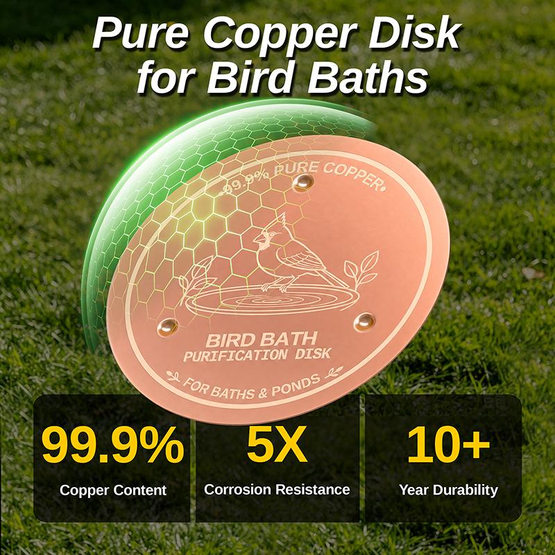 Bird Bath Copper Disk, 0.6mm Thick with Stable Triple-Point Support, All-Season Use, Universal Fit for Outdoor Birdbath