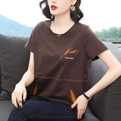 Large Size T-shirt for Women In Summer Short-sleeved Round Neck Middle-aged Mother's New Embroidered Casual Top