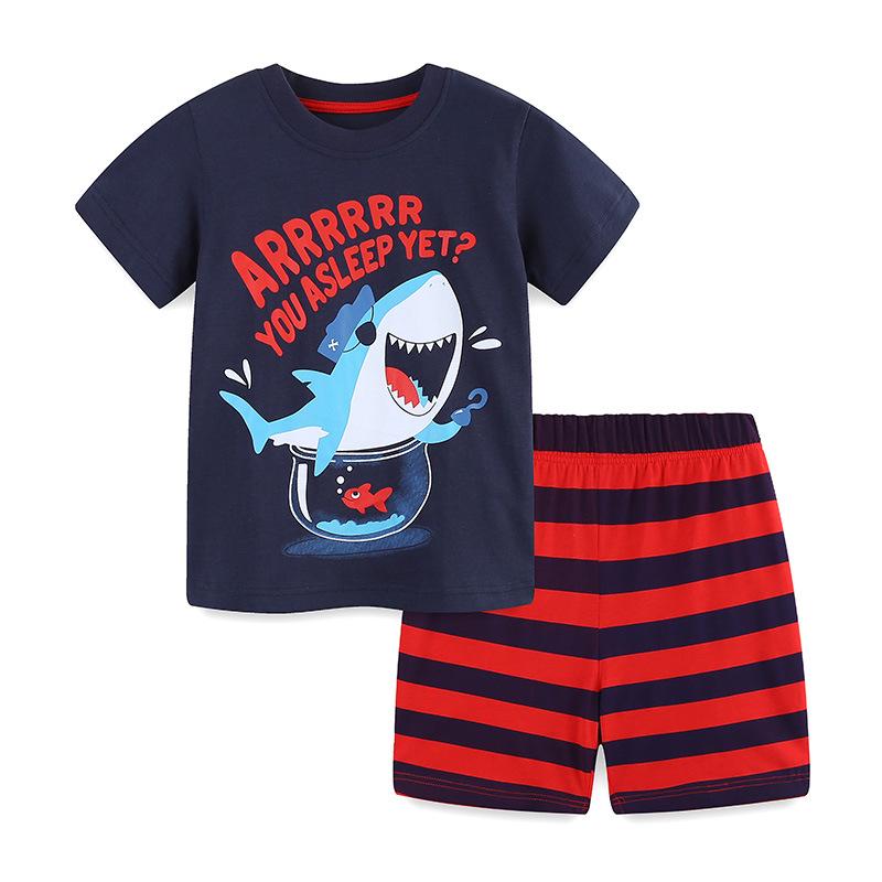 

Summer Boys Cartoon Shark Crew Neck Short Sleeve Two-Piece Toddler Set 100cm