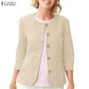 ZANZEA Women Casual Round Neck Solid Color 3/4 Sleeve Cotton Blouse