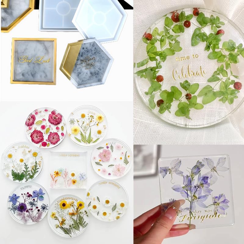 wowjimi Silicone Molds, Set of 3, Coaster, Epoxy Resin, Resin Crafts, DIY, Handmade, Clay, UV Resin, Easy Release, Gift (Round + Square + Hexagon)