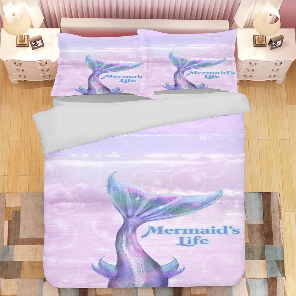 Mermaid Cartoon Printed Quilt Cover Soft Breathable Bedding Set Custom Design for Children Baby Bedroom Home Decoration