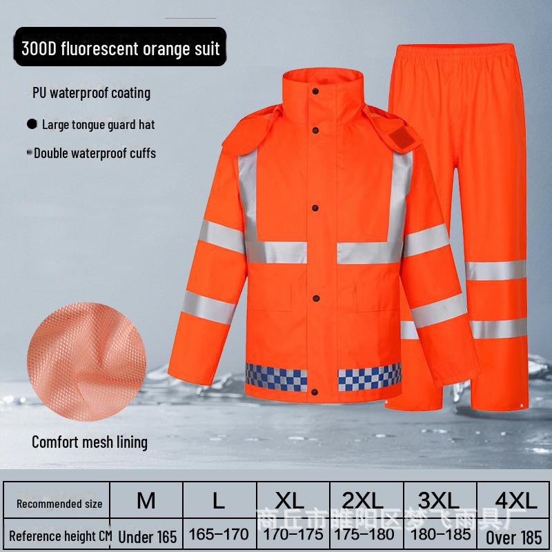 300D Oxford Traffic Safety Reflective Raincoat and Rainpants Set - Anti-Rainstorm, Outdoor Duty Gear