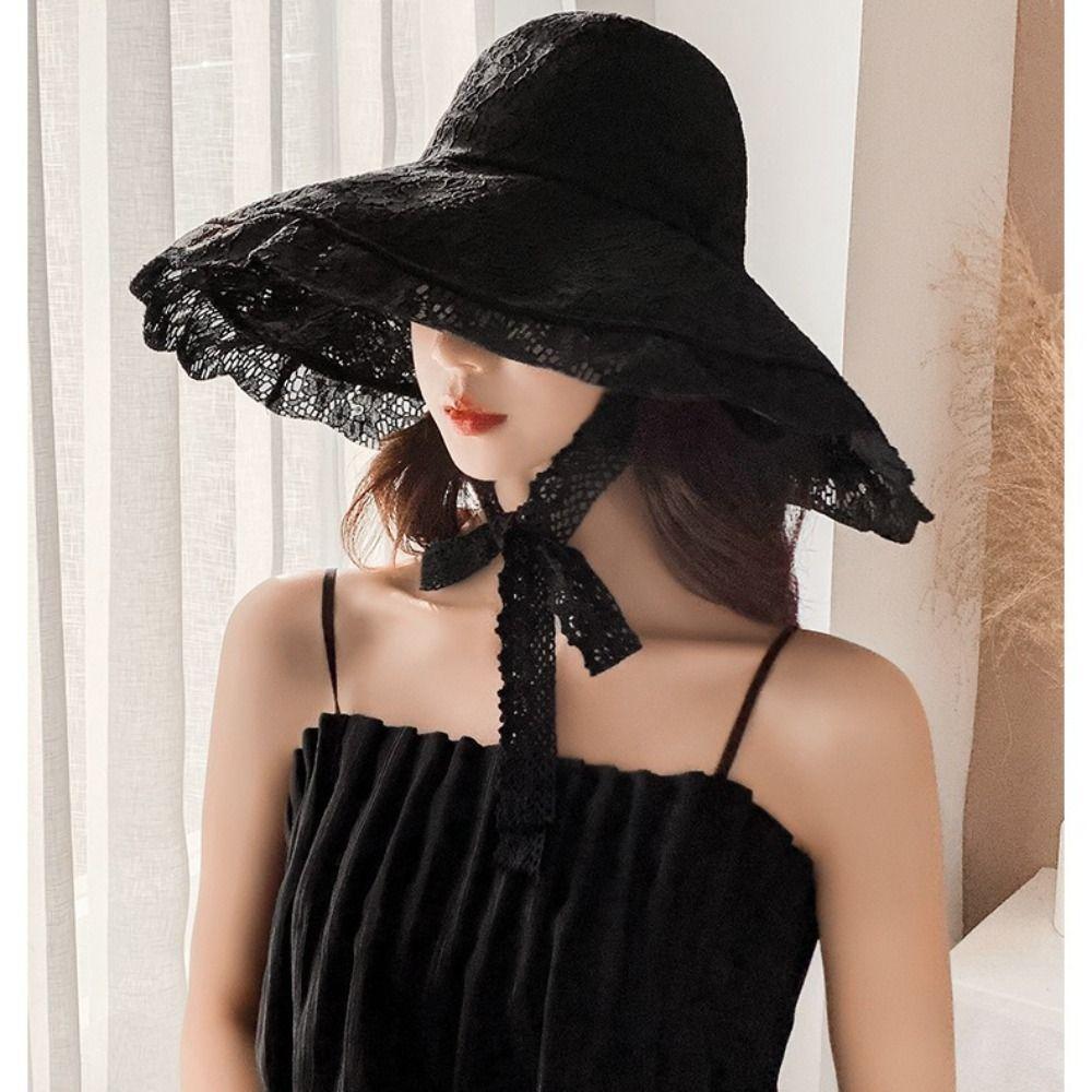 Summer Lace-up Bucket Hat Lace UV Protection Sun Cap Portable Breathable Sunshade Hat for Women