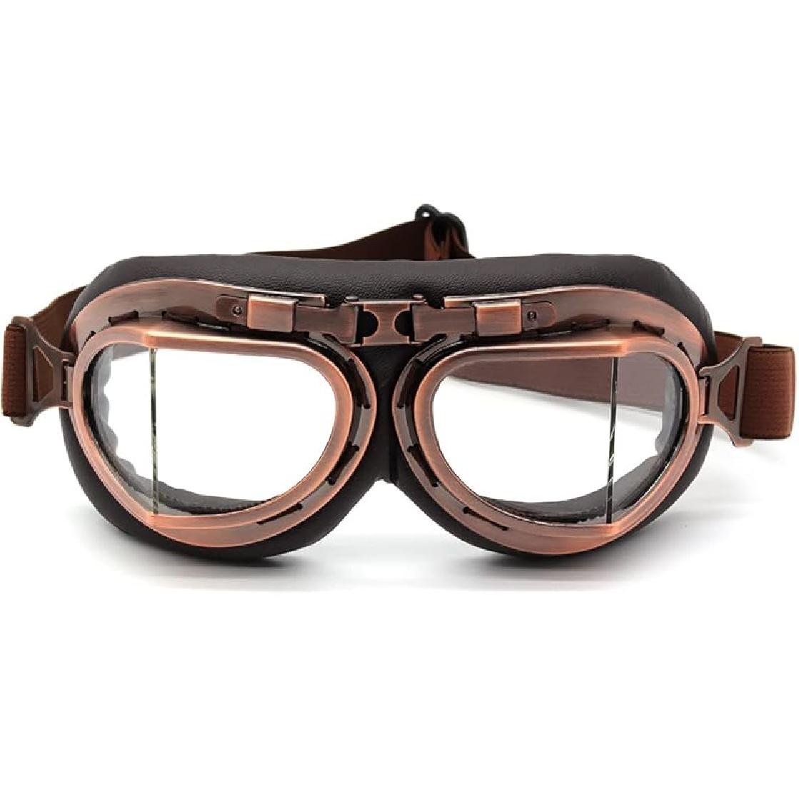 kucehiup Vintage Aviator Goggles Motorcycle Goggles Copper Frame Clear Lenses
