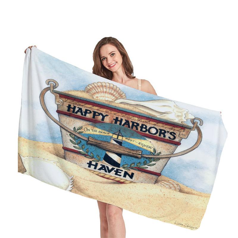 happy summer beach digital-printed polyester Superfine fiber double-sided fleece Beach vacation bath towel, beach towel