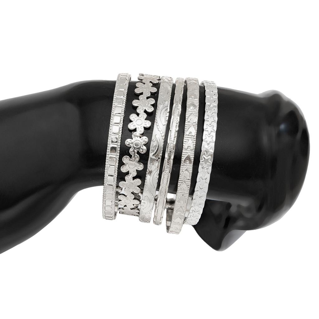 Fashion Metallic Heart Flower Bracelet Simple Geometric Bracelet Set Personalised Trend Hottie Hundreds of Stacking Style Women's Jewellery