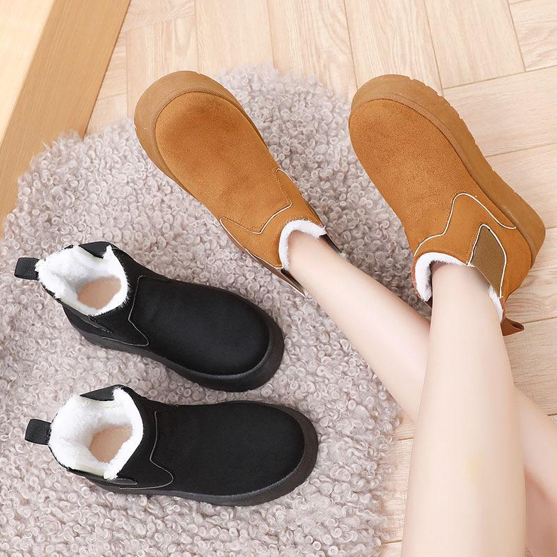 Winter new snow boots women's thick-soled large cotton boots piled and thickened solid color elastic cotton shoes