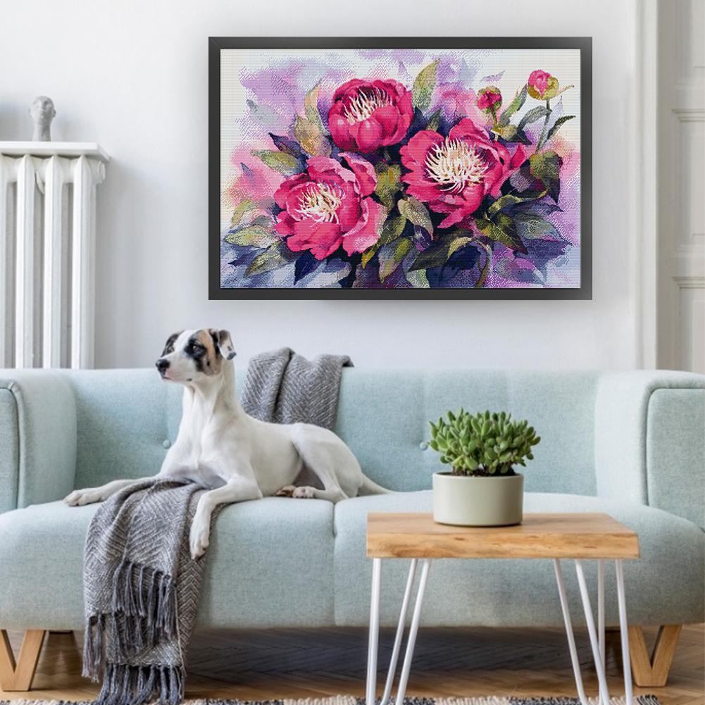 Flower Printed Cross Stitch Kit DIY 14CT Thread Art Needlework Home Wall Decor