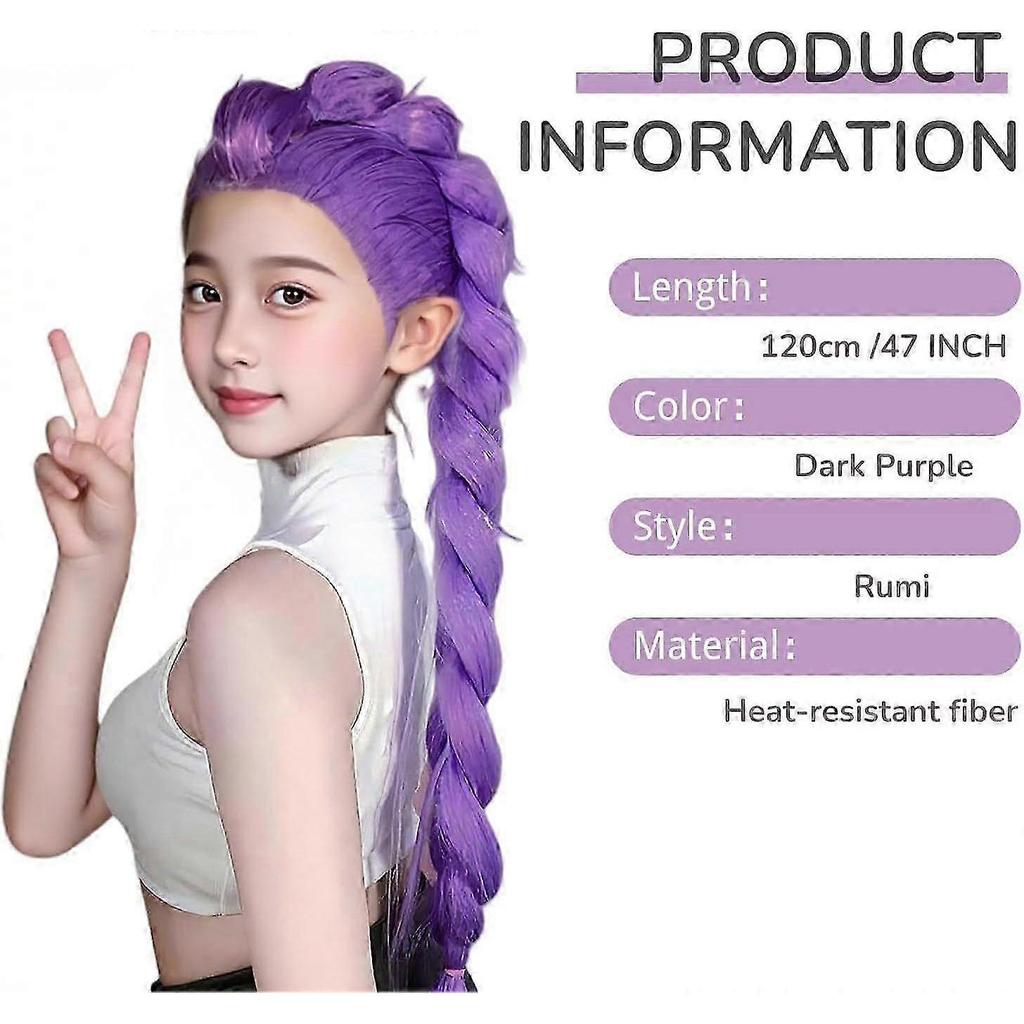 Demon Hunters Costume Wigs Cosplay for Kids, Rumi Costume Wigs Purple Braids Wig Halloween Cosplay Props, Anime Cosplay Wig